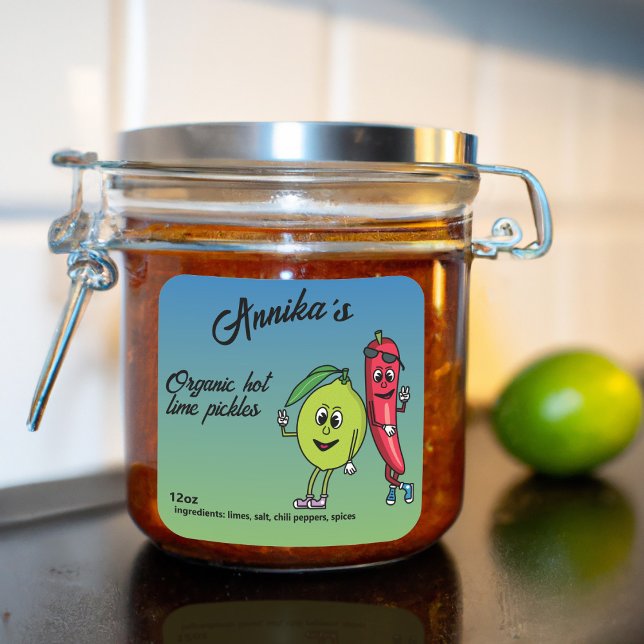 Pegatina Cuadrada Lime y Pepper Pals Funny Personalizado Lime Pickle (Subido por el creador)