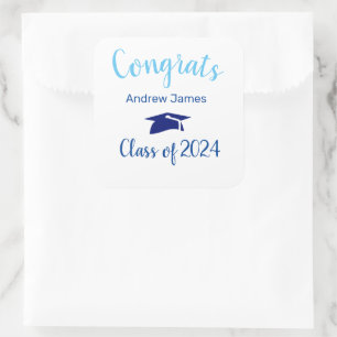 Pegatina Cuadrada límite de graduación azul 2022 - Felicitaciones 
