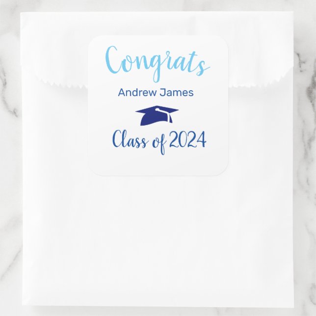 Pegatina Cuadrada límite de graduación azul 2023 - Felicitaciones (Bolso)
