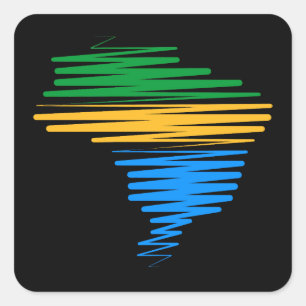 Pegatina Cuadrada Límite de mapa de Brasil con colores de bandera br