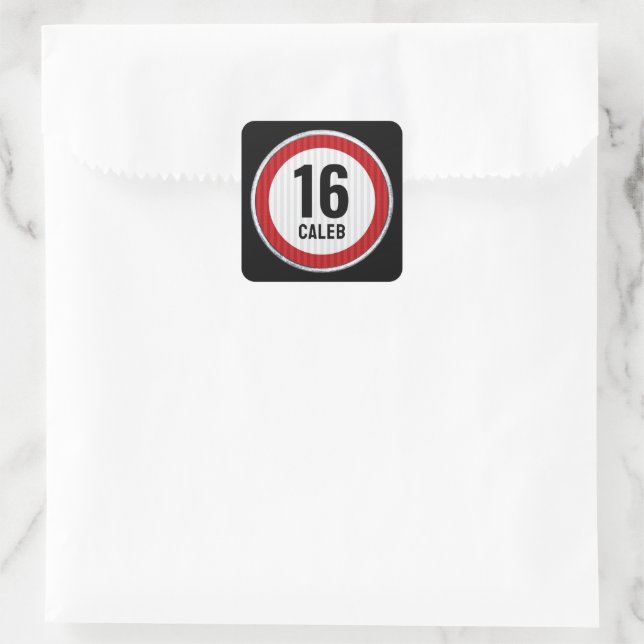 Pegatina Cuadrada Límite de velocidad cumpleaños 16  (Bolso)