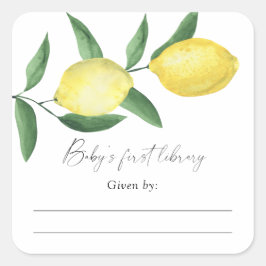 Pegatina Cuadrada Limon - Tarjeta de biblioteca para baby shower, li