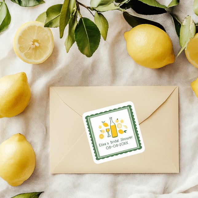 Pegatina Cuadrada Limonada de Limoncello Limón Bridal Shower PERSONA (Limoncello Lemonade Lemon CUSTOM Bridal Shower Square Sticker
)