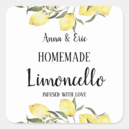 Pegatina Cuadrada Limoncello Casero Elegante Boda Moderna
