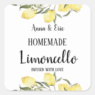 Pegatina Cuadrada Limoncello Casero Elegante Boda Moderna