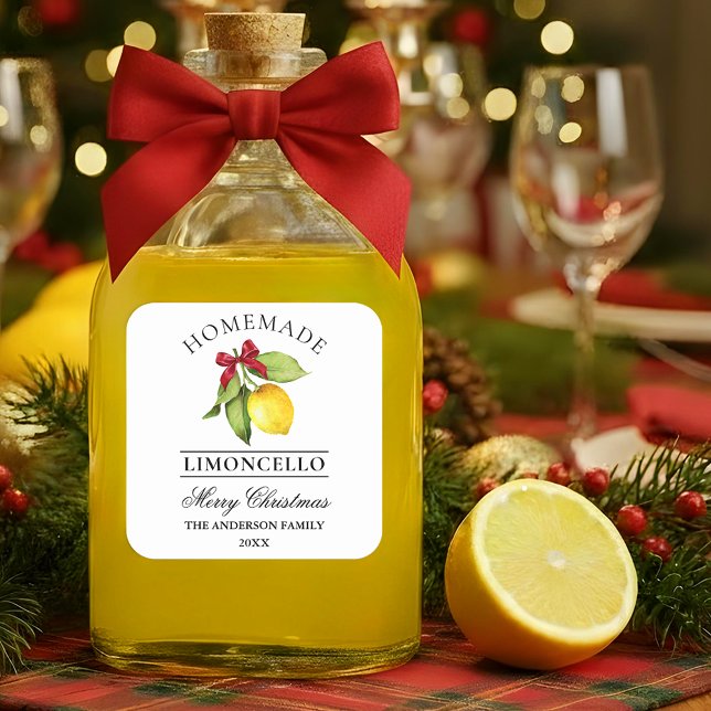 Pegatina Cuadrada Limoncello casero navideño de acuarela Limón (Customize to change text size or text style.)
