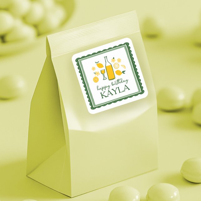 Pegatina Cuadrada Limoncello Lemonade Lemon PERSONALIZADO Cumpleaños (Limoncello Lemonade Lemon CUSTOM Birthday Square Sticker
)