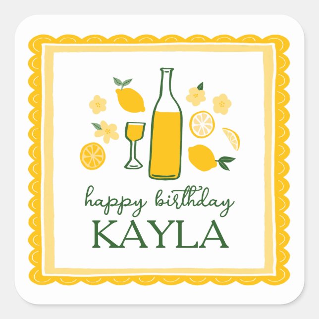 Pegatina Cuadrada Limoncello Lemonade Lemon PERSONALIZADO Cumpleaños (Anverso)