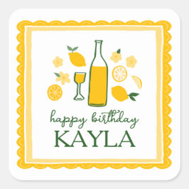 Pegatina Cuadrada Limoncello Limonada Limón Cumpleaños Personalizado