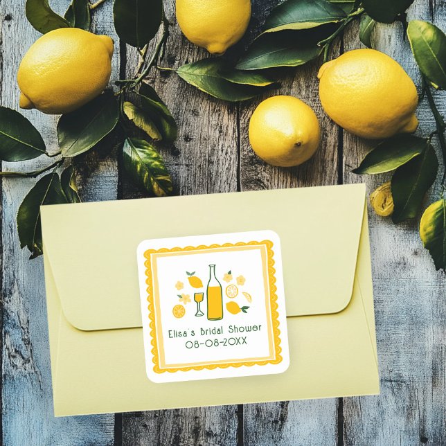 Pegatina Cuadrada Limoncello Limonada Limón Despedida de Soltera PER (Limoncello Lemonade Lemon CUSTOM Bridal Shower Square Sticker
)