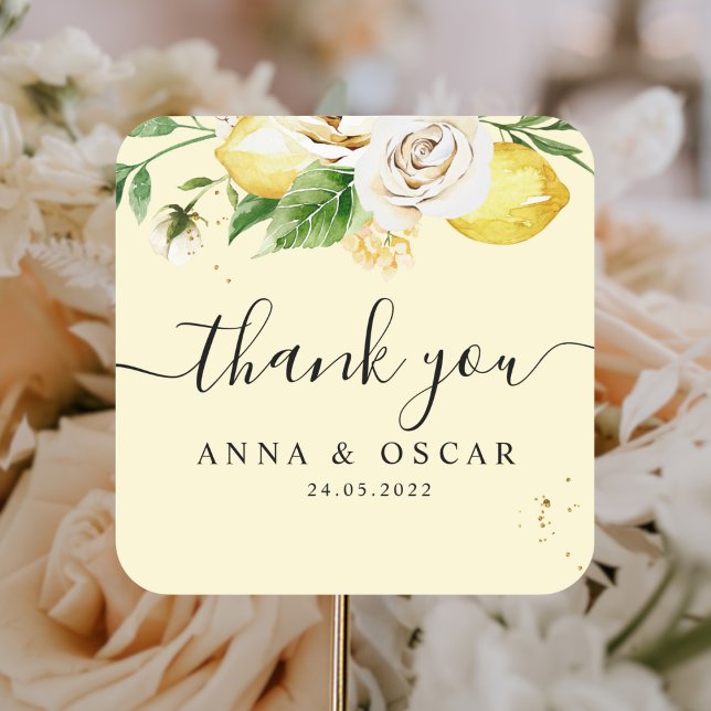 Pegatina Cuadrada Limoncillos Amarillos Pastel Acuarela Moderna & Ho (Subido por el creador)