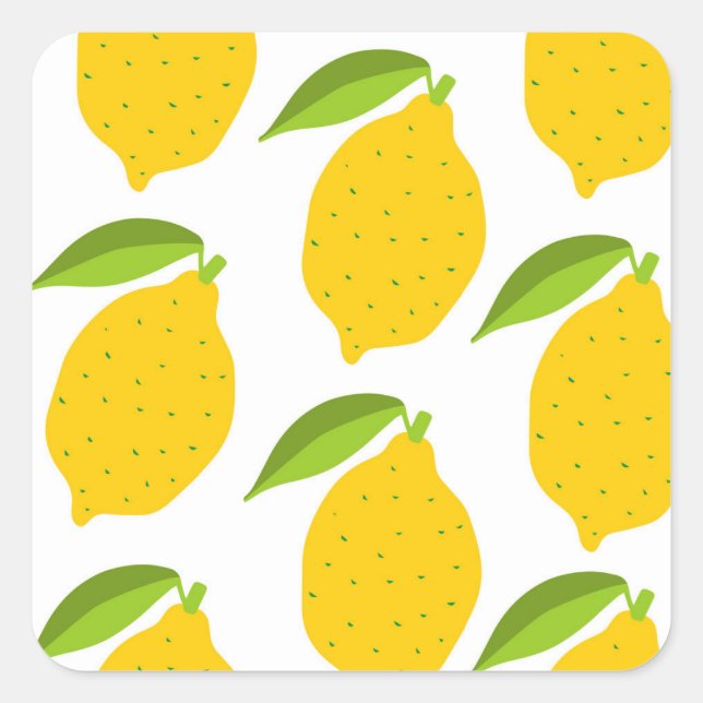Pegatina Cuadrada Limones amarillos, patrón artístico sin costura. (Anverso)