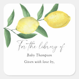 Pegatina Cuadrada Limones - Ex libris para baby shower, libros para 