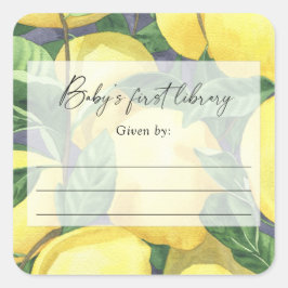 Pegatina Cuadrada Limones - Ex libris para baby shower, libros para 