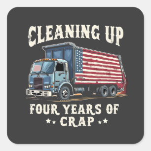 Pegatina Cuadrada Limpiando tus 4 años de inaguración de basura de T