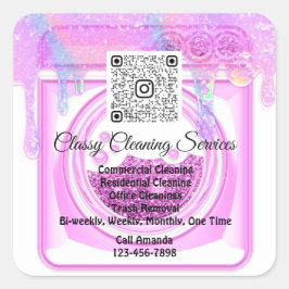 Pegatina Cuadrada Limpieza de la empleada doméstica de limpieza logo