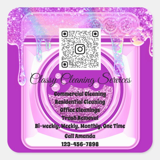 Pegatina Cuadrada Limpieza de la empleada doméstica de limpieza logo (Anverso)