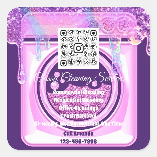 Pegatina Cuadrada Limpieza de la empleada doméstica de limpieza QRCo (Anverso)