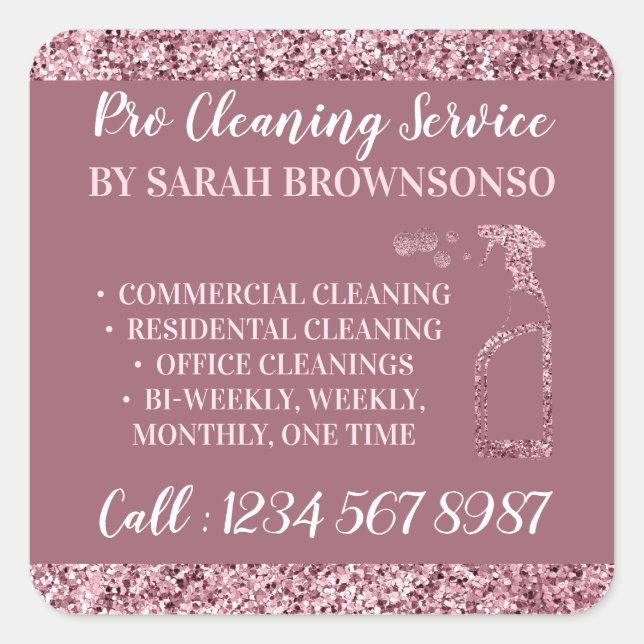 Pegatina Cuadrada Limpieza de purpurina brillante de doncella rosa J (Anverso)