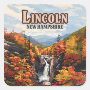 Pegatina Cuadrada Lincoln New Hampshire Franconia Falls Otoño