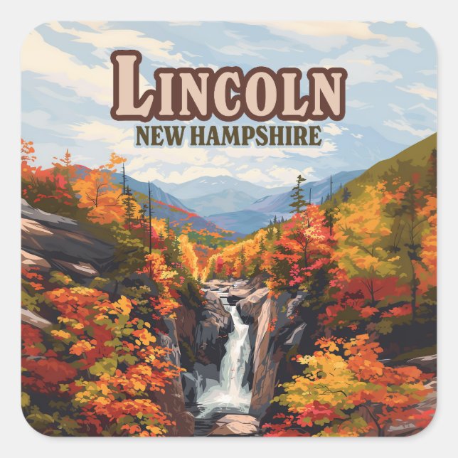 Pegatina Cuadrada Lincoln New Hampshire Franconia Falls Otoño (Anverso)