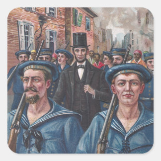 Pegatina Cuadrada Lincoln Visitando Richmond VA en 1865