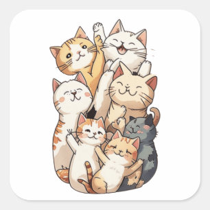 Pegatina Cuadrada linda foto del grupo de gatos personalizados