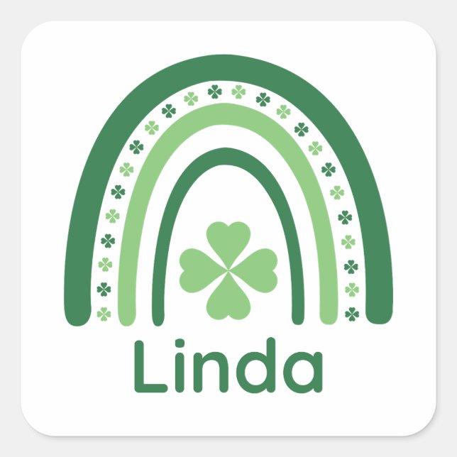 Pegatina Cuadrada Linda Name Clover Boho Rainbow (Anverso)