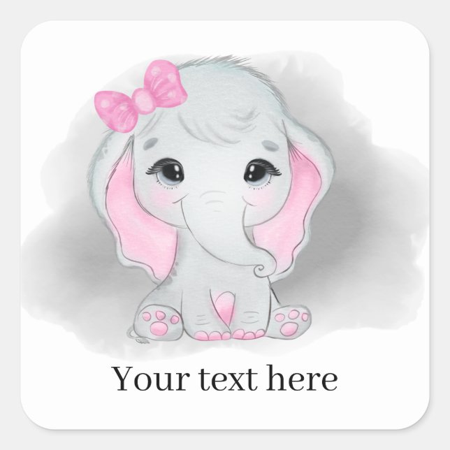 Pegatina Cuadrada linda niña elefante agregar texto a cualquier prop (Anverso)