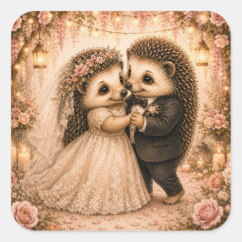 Pegatina Cuadrada Linda pareja de erizos en boda