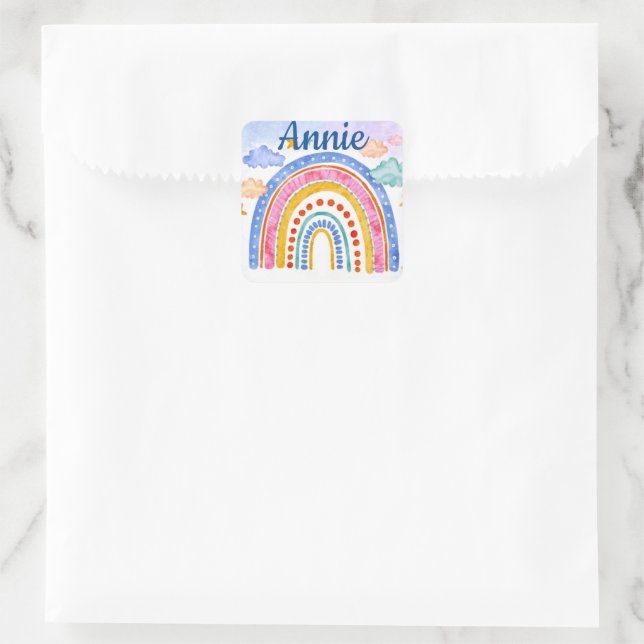 Pegatina Cuadrada Lindo arcoíris pastel personalizado (Bolso)