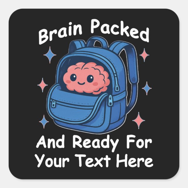 Pegatina Cuadrada Lindo “Cerebro Listo” Personalizable para el Regre (Anverso)
