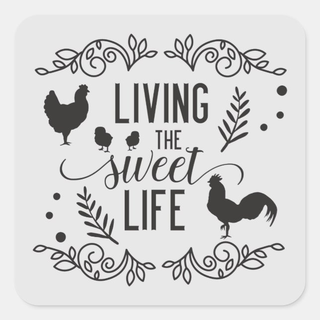 Pegatina Cuadrada lindo Country Roosters Farm life word art (Anverso)