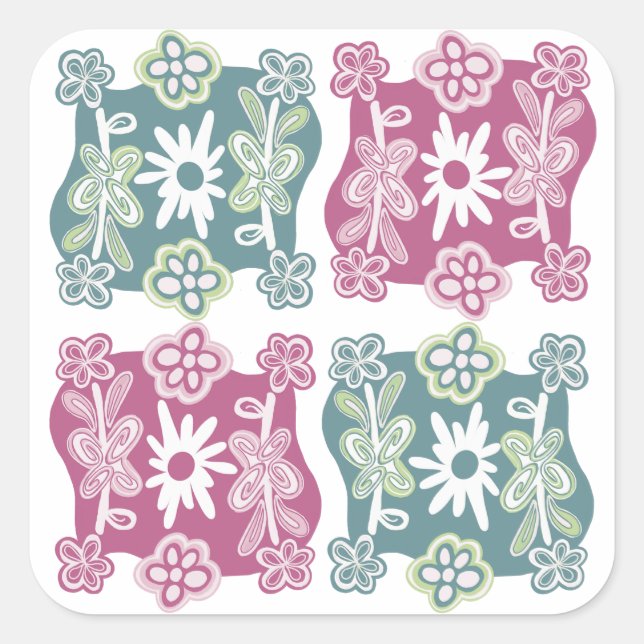 Pegatina Cuadrada Lindo estilo bohemio floral (Anverso)