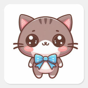 Pegatina Cuadrada lindo gatito marrón con corbata