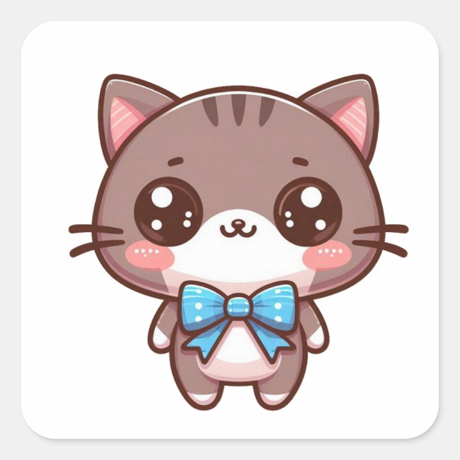 Pegatina Cuadrada lindo gatito marrón con corbata (Anverso)