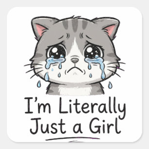 Pegatina Cuadrada Lindo Gato Triste Estético "Literalmente Soy Solo 