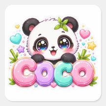 Lindo Kawaii Coco Panda Nombre Pastel Rosa Brillan