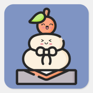 Pegatina Cuadrada Lindo Kawaii Kagami Mochi