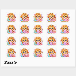 Pegatina Cuadrada Lindo Kawaii Leo León Nombre Pastel Corona Rosa Br