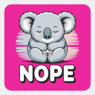 Pegatina Cuadrada Lindo koala dormido “No” divertido cartoon