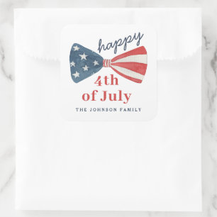 Pegatina Cuadrada Lindo lazo patriótico americano Feliz 4 de julio 