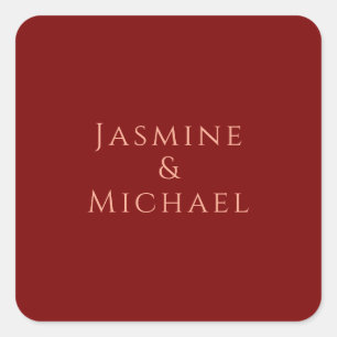 Pegatina Cuadrada Lindo Minimalista Rojo Oscuro y Melocotón Nombre P