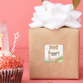 Pegatina Cuadrada Lindo oso niño sosteniendo nombre o mensaje