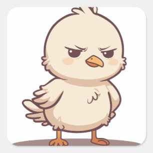 Pegatina Cuadrada Lindo Pájaro Bebé Gruñón Divertido Dibujo Kawaii