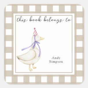 Pegatina Cuadrada Lindo pequeño ganso Este libro pertenece a