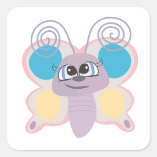 Pegatina Cuadrada lindo pequeño vector mariposa dibujo animado