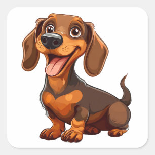 Pegatina Cuadrada Lindo perro dachshund de dibujos animados