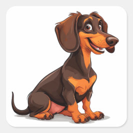 Pegatina Cuadrada Lindo perro dachshund de dibujos animados