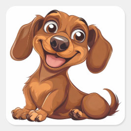 Pegatina Cuadrada Lindo perro dachshund de dibujos animados
